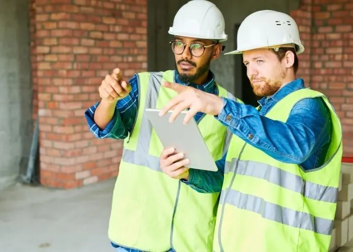 construction manager using software on tablet