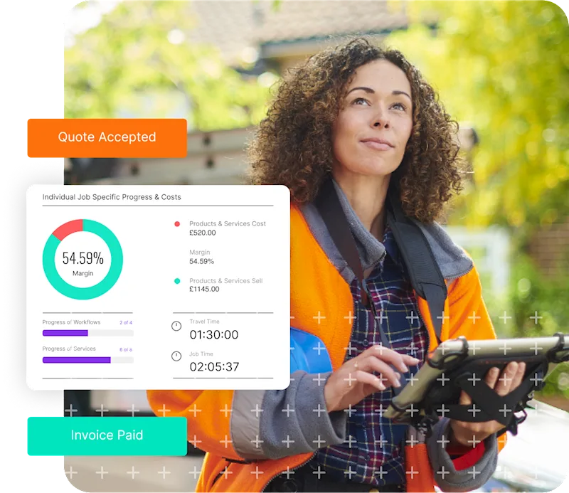 woman on a tablet with an image of the klipboard portal next to her