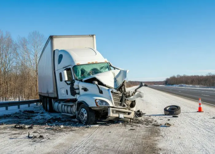 Truck that's been in a crash on the side of the road