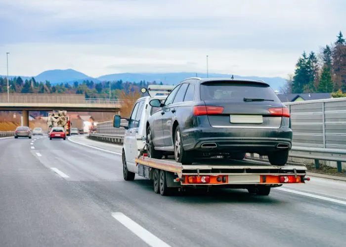 Vehicle being towed on the motorway