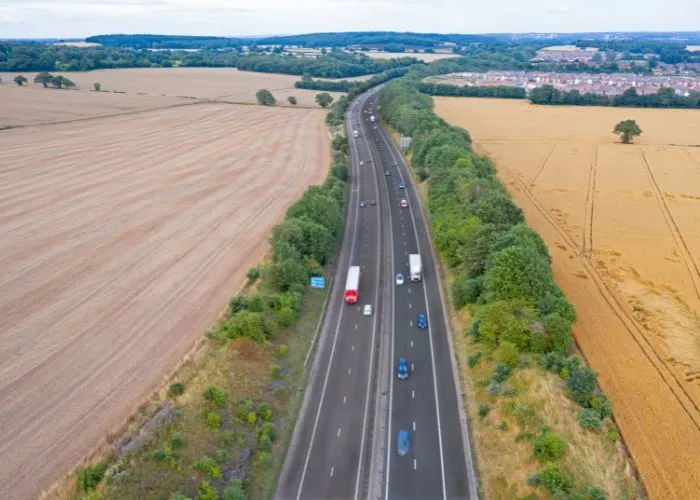 Aerial view of vehicles on a highway