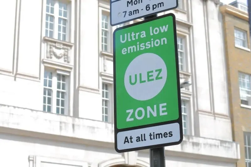 Green ULEZ sign in city centre