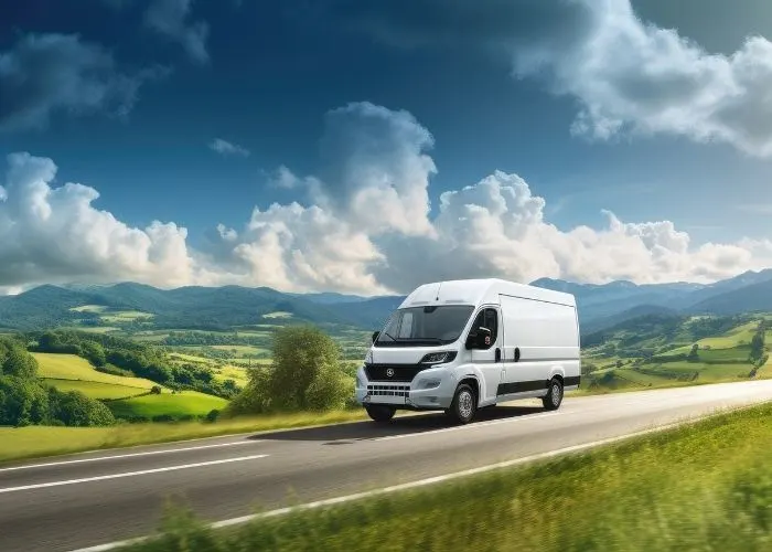 Van driving in countryside