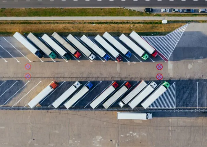 Multiple trucks in a car park