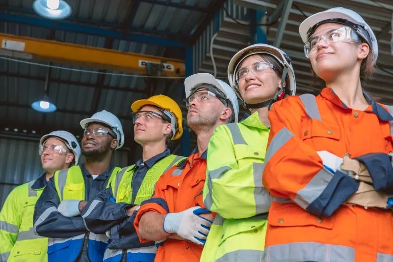 Construction workers looking happy