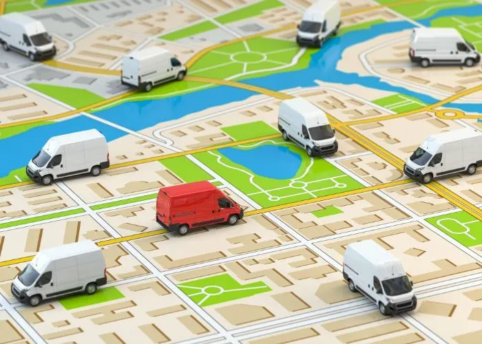 Vans being tracked on a map