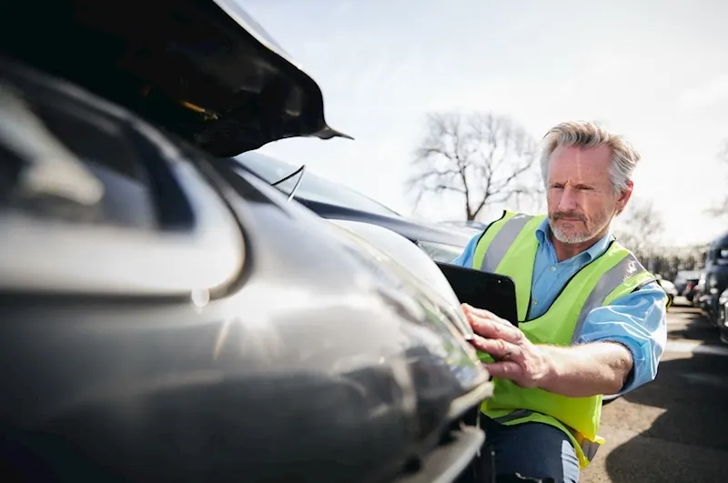 image of an inspector from the DVSA checking a vehicle 