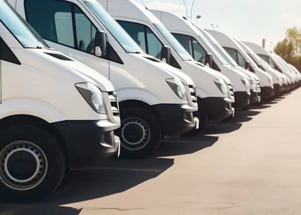 White vans lined up in a row
