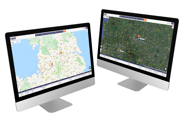 Image of two monitors displaying GPS fleet tracking software