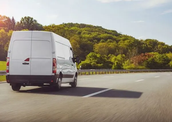 van driving on the road