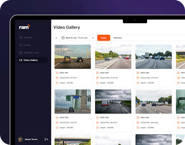An image of two computers showing images of the dash cam footage from our connected dash cam hub.