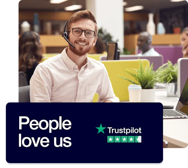 An image showing one of our customer service support team, ready to take your enquiry with an inset image of our excellent trustpilot rating