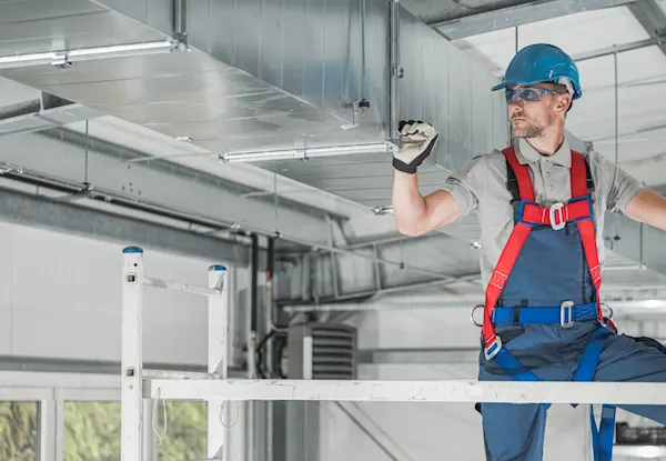 Guy checking the HVAC system in a building