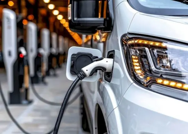 Electric truck being recharged