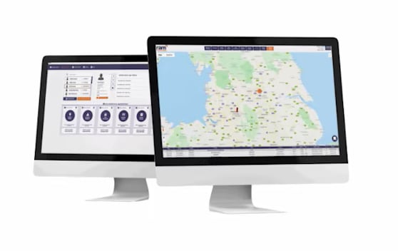 image showing a couple of screenshots of our vehicle tracking and fleet management software on a desktop computer