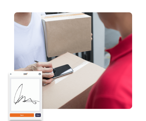 Delivery driver delivering a package with a customer signature