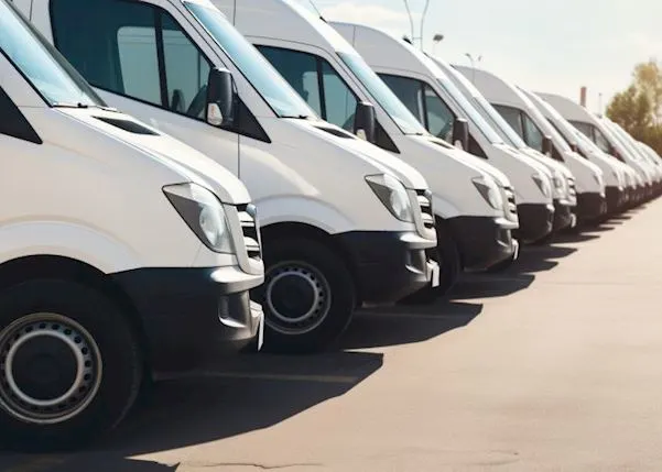 White vans lined up in a row