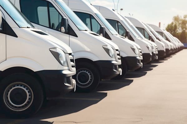 Image of a fleet of vans ready to be tracked.