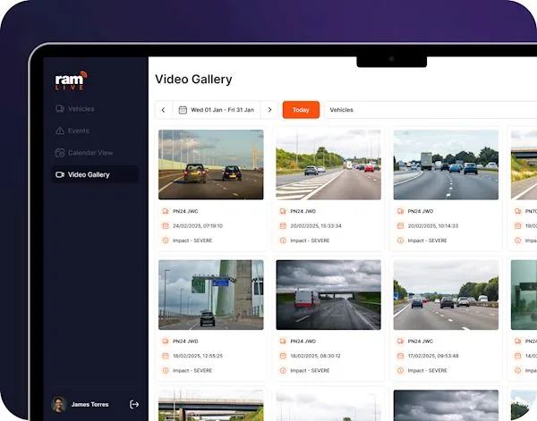 Image of a dash cam using RAM Tracking technology